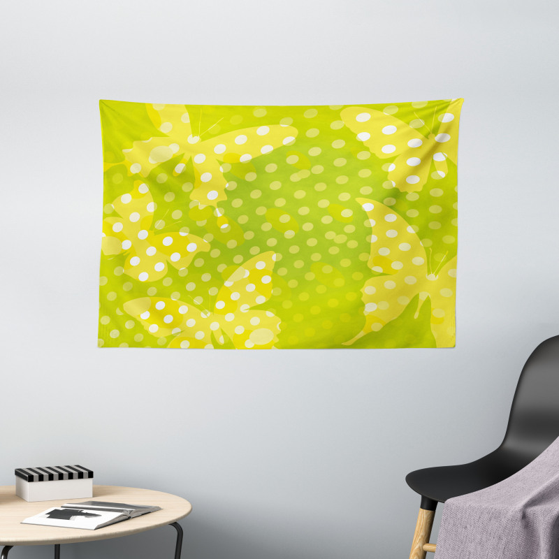 Butterfly Shapes Dots Wide Tapestry