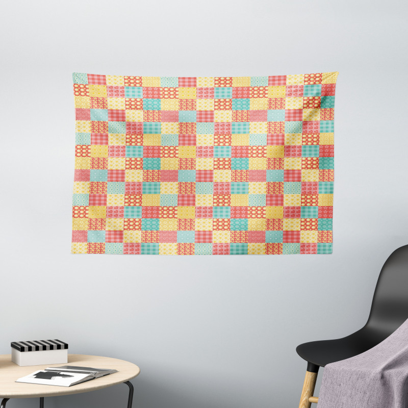Flowers Dots Stripes Wide Tapestry