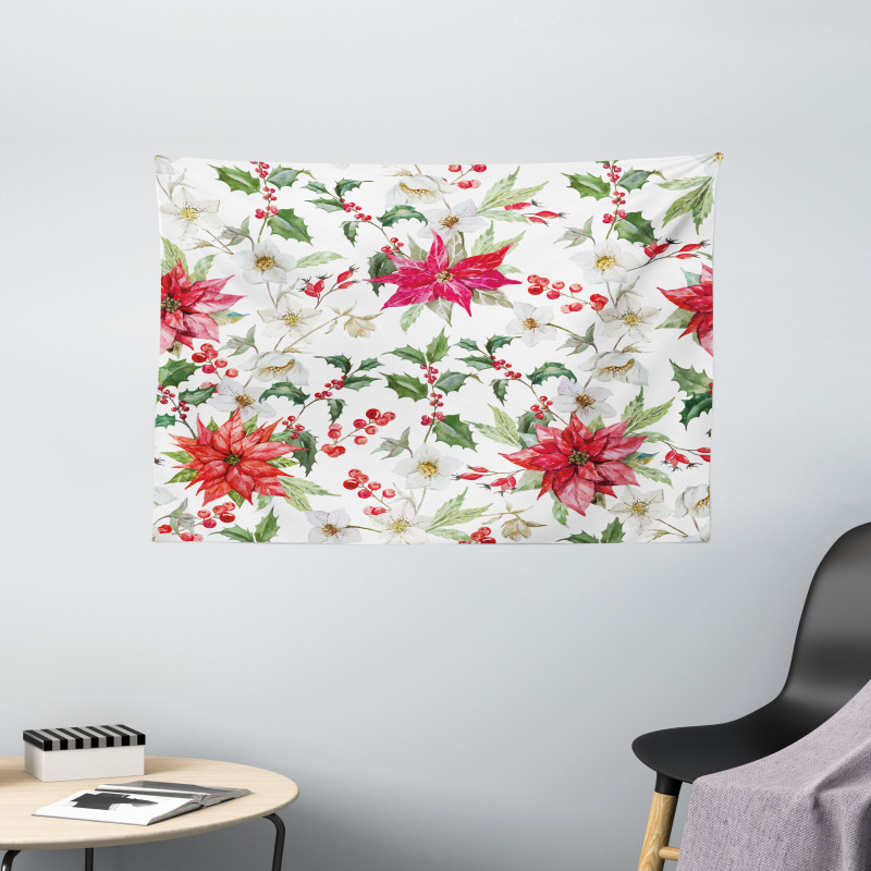 Christmas Flowers Buds Wide Tapestry