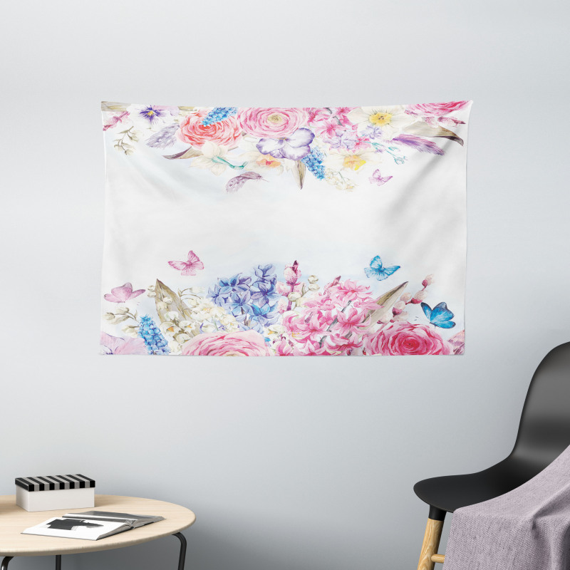 Rose Flower Daisies Wide Tapestry