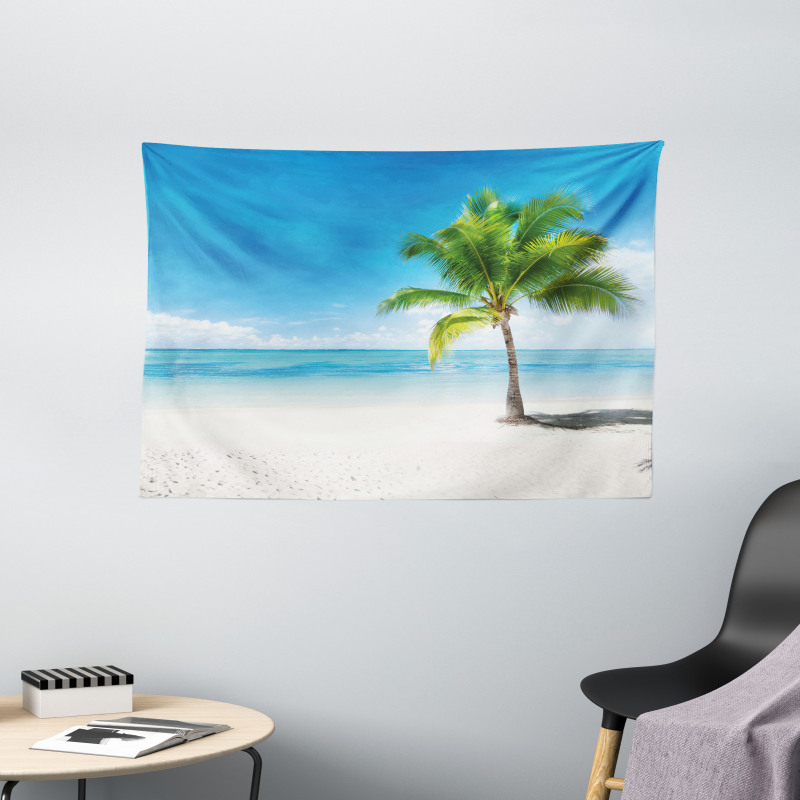 Sea Ocean Palm Trees Wide Tapestry