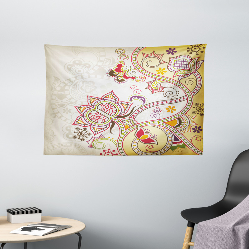 Flower Ornaments Wide Tapestry