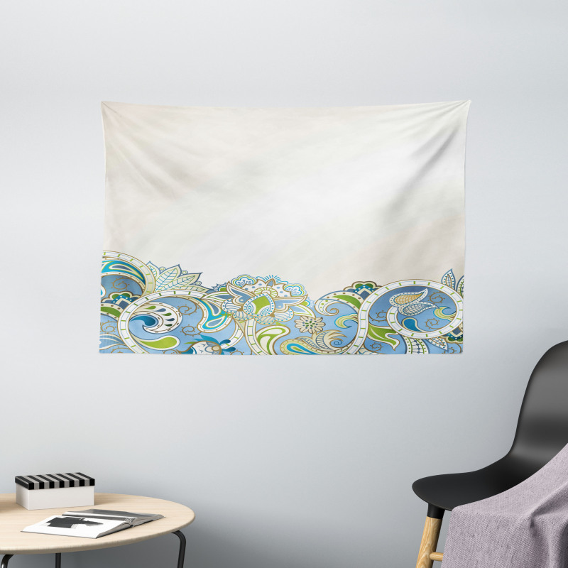 Abstract Flowers Curvy Wide Tapestry