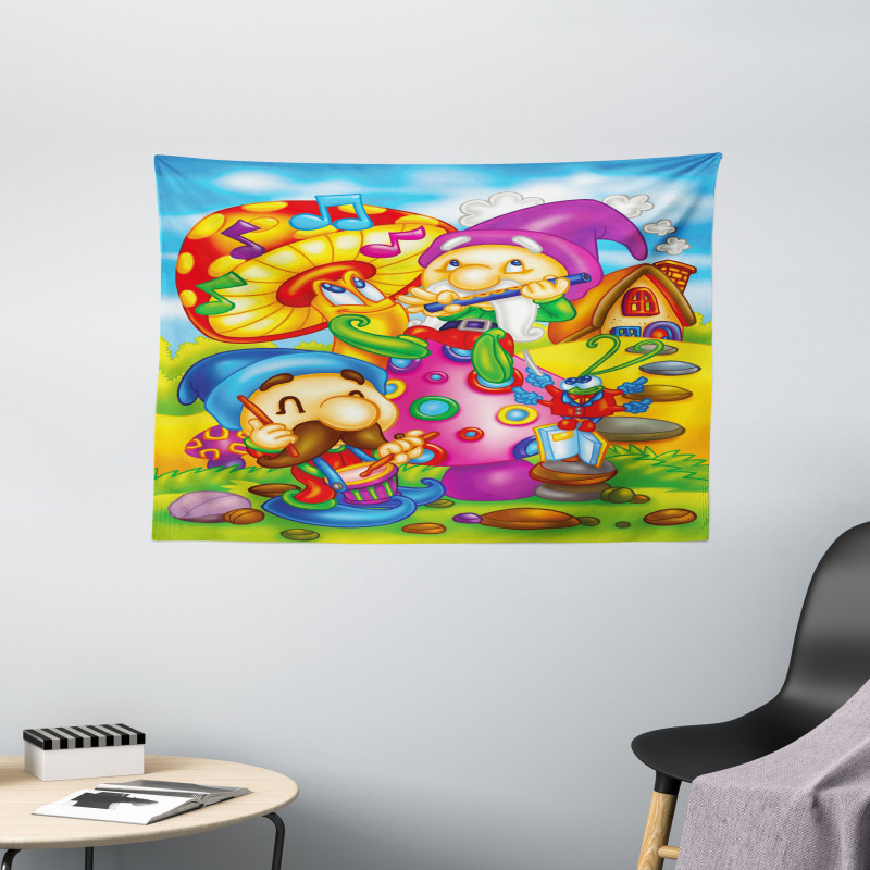 Cartoon Singing Elves Art Wide Tapestry