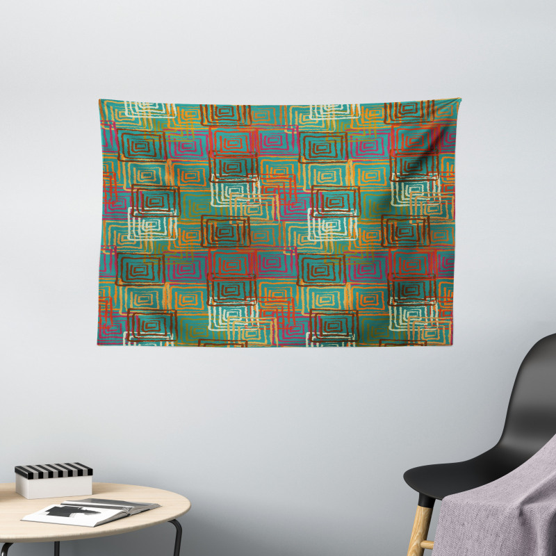 Grunge Folk Rainbow Wide Tapestry