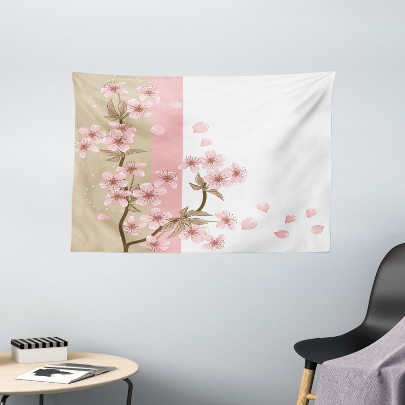 Romantic Sakura Blooms Wide Tapestry