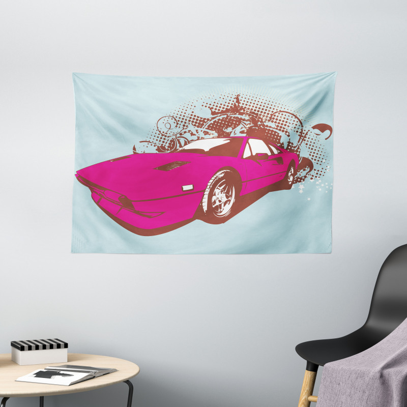 Old Car Cartoon Style Wide Tapestry