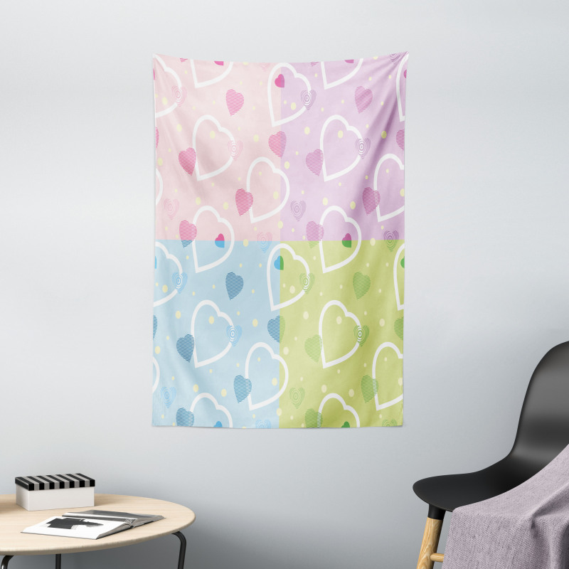 Hearts Dots Colorful Tapestry