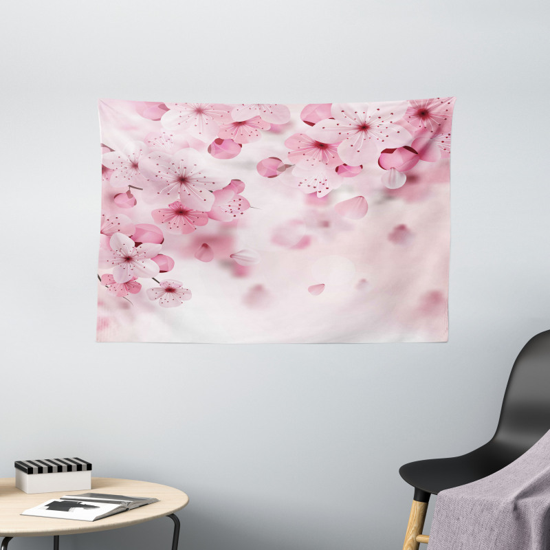 Eastern Sakura Flowers Wide Tapestry