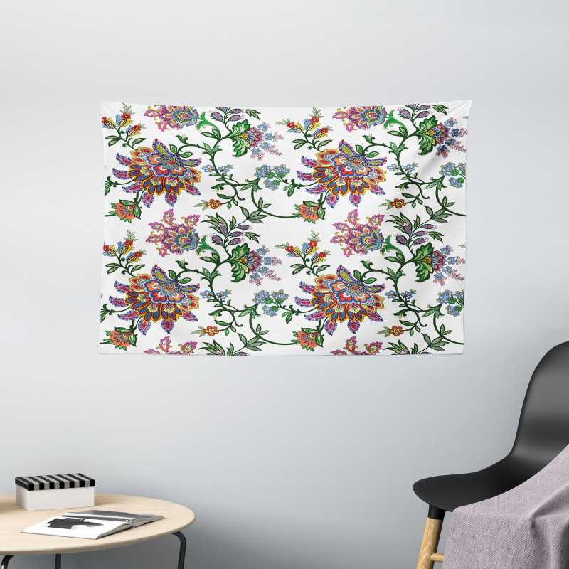 Vintage Floral Ornaments Wide Tapestry