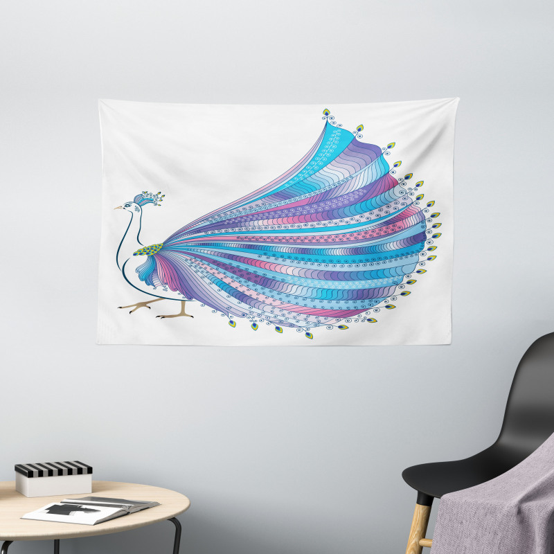 Stylized Peacock Feather Wide Tapestry