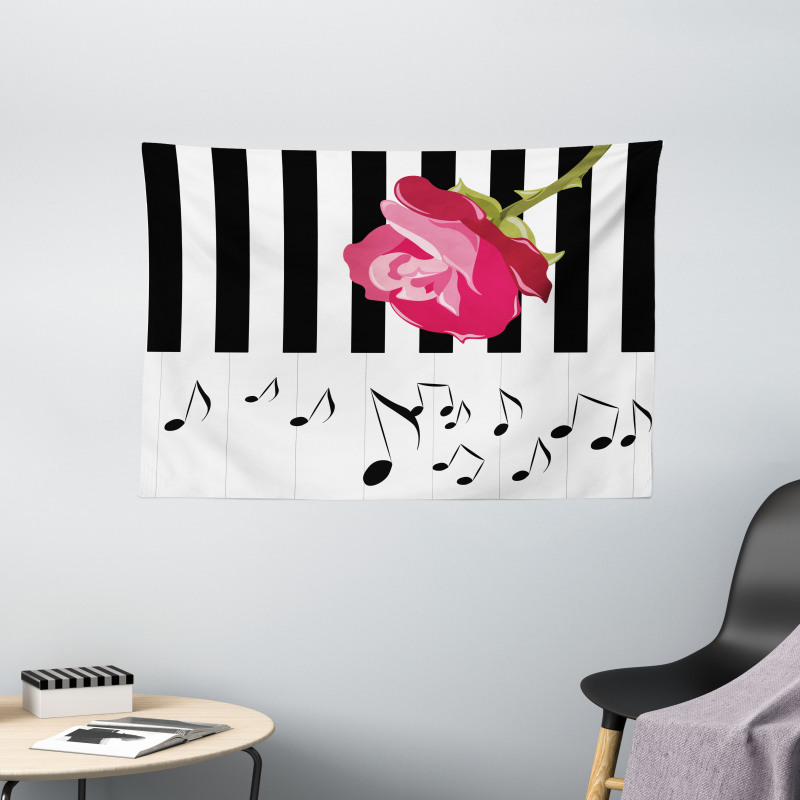 Red Rose on the Piano Wide Tapestry