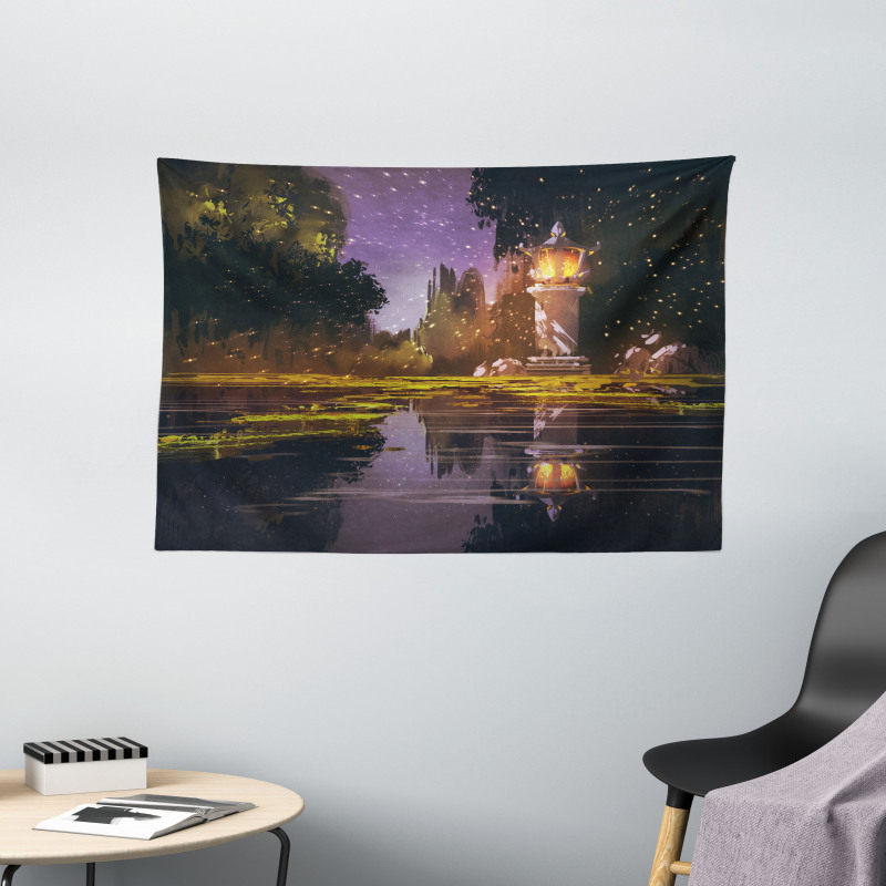 Lantern Forest Night Wide Tapestry