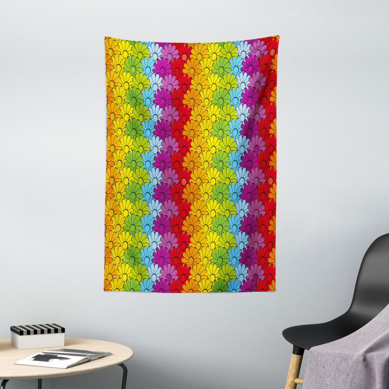 Rainbow Colored Flowers Tapestry