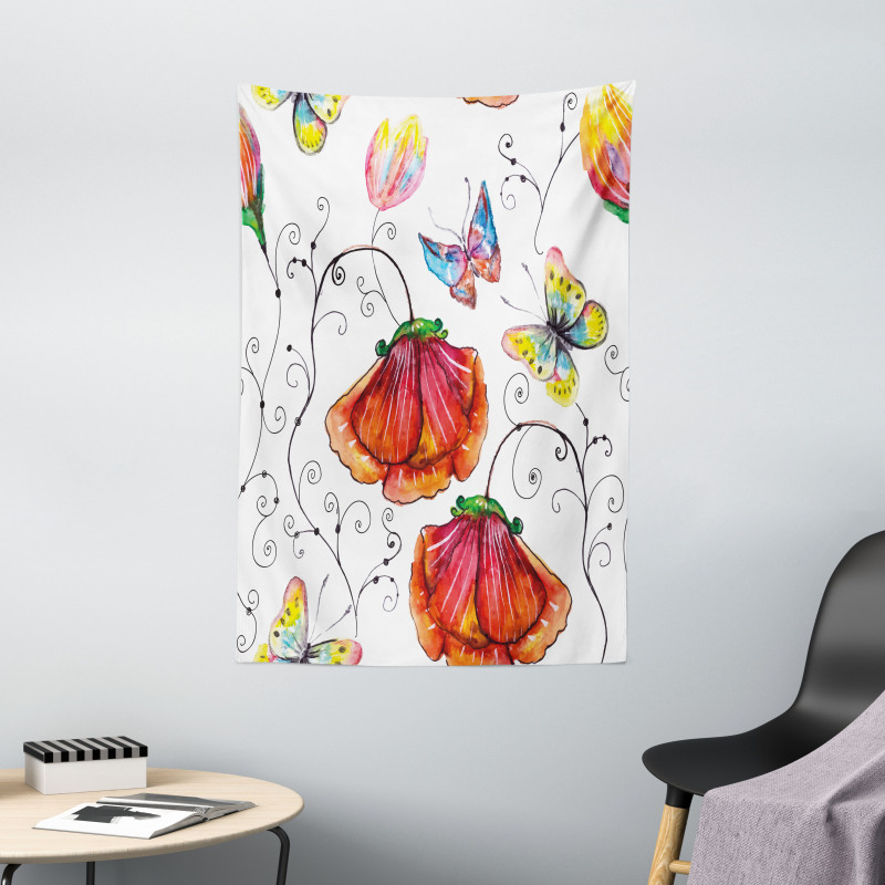 Swirled Flowers Flamingo Tapestry