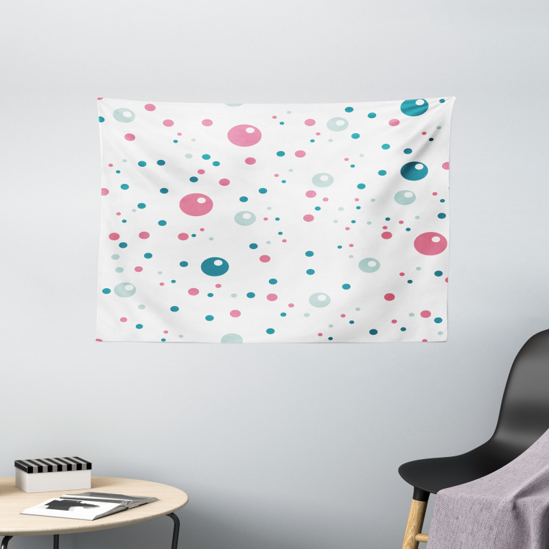 Pastel Color Polka Dots Wide Tapestry