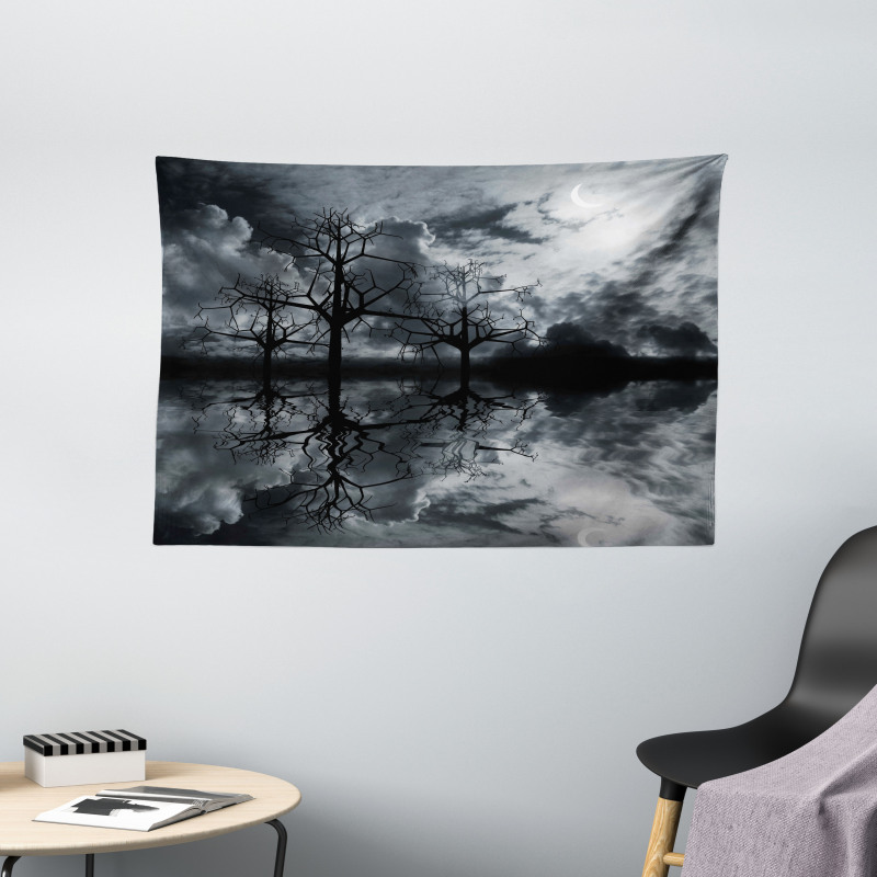 Trees Night Sky Cloud Wide Tapestry