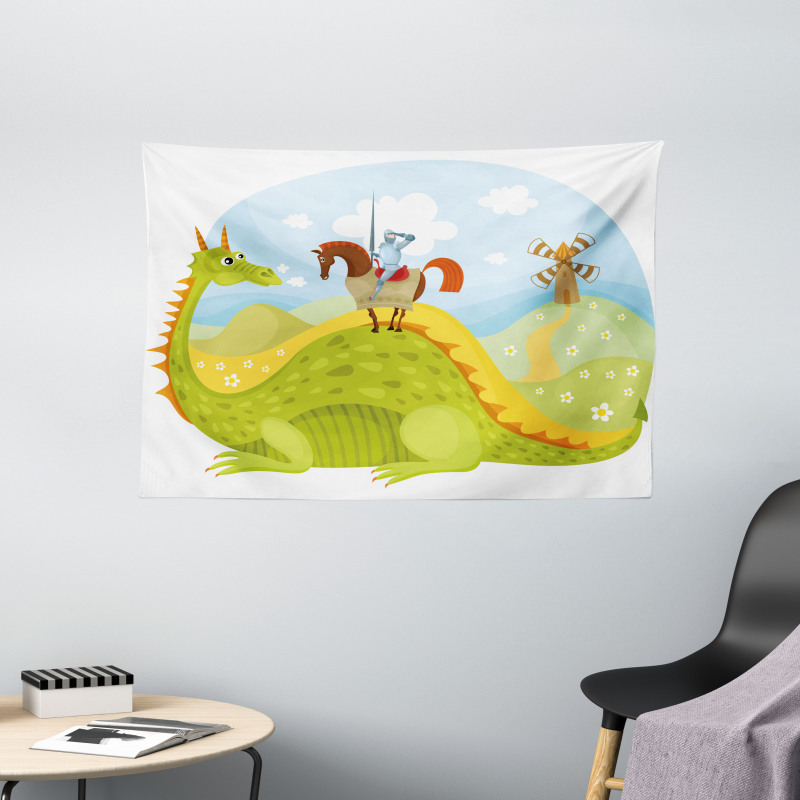 Knight and His Horse Wide Tapestry