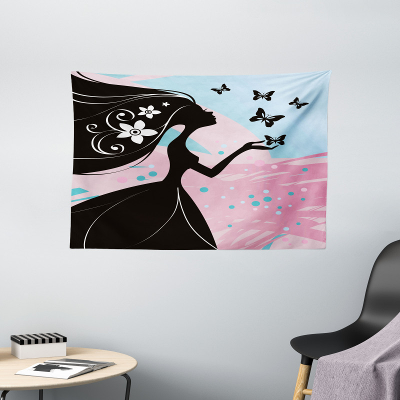 Butterfly Floral Head Wide Tapestry