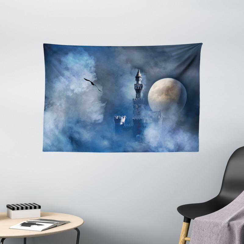 Castle on Clouds Gothic Wide Tapestry