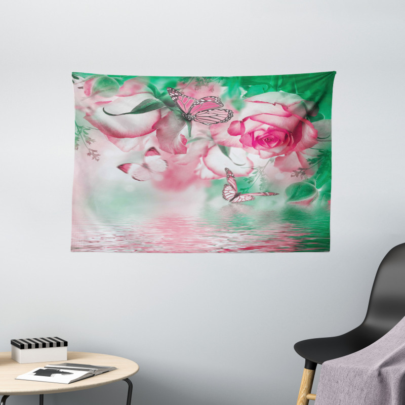 Rose Petals Butterfly Wide Tapestry