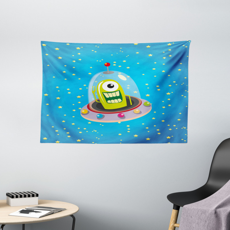 Comic UFO and Alien Wide Tapestry