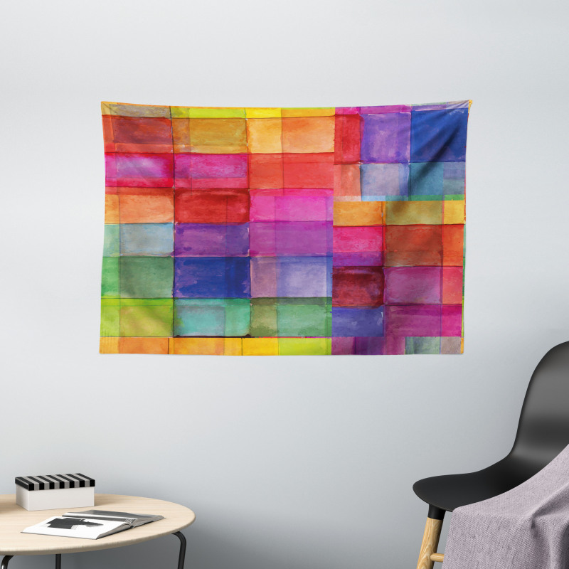 Rainbow Colors Squares Wide Tapestry