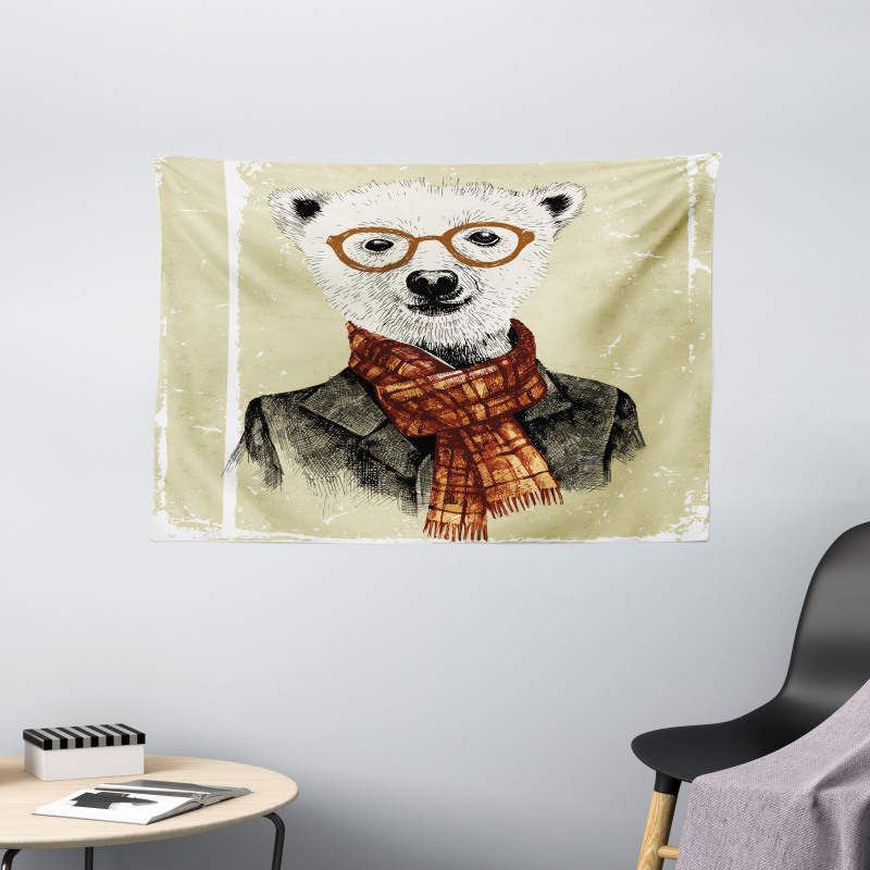 Hipster Bear Glasses Wide Tapestry