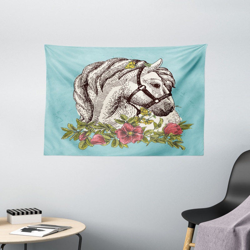 Boho Horse Opium Popy Wide Tapestry