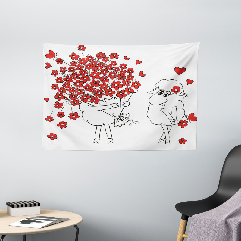 Lover Goats Hearts Wide Tapestry