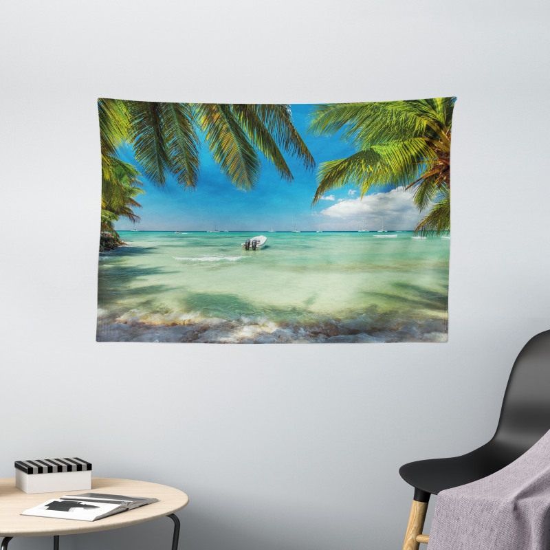 Surreal Sea Palm Tree Wide Tapestry