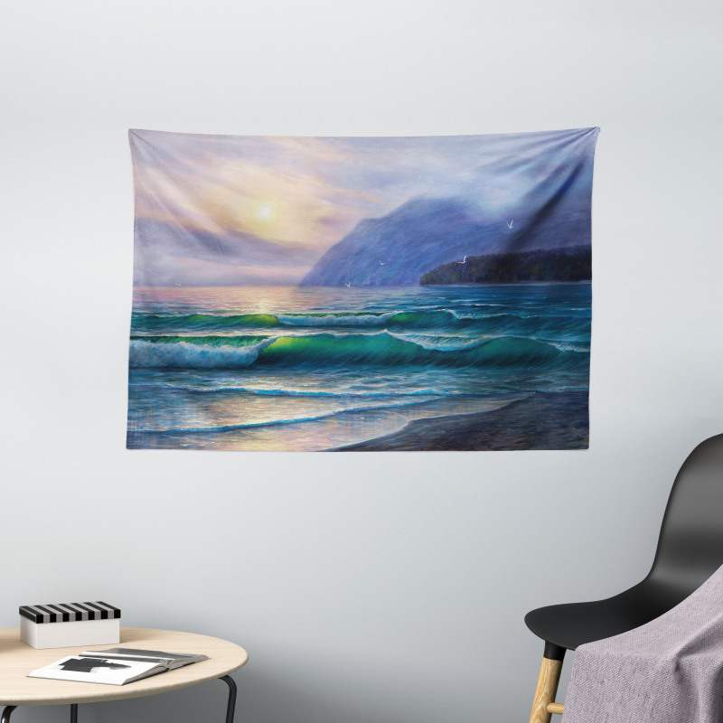 Ocean Morning Mountain Wide Tapestry