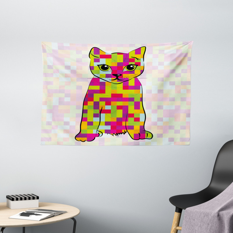 Cat Digital Colors Wide Tapestry