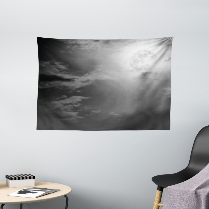 Full Moon and Clouds Wide Tapestry