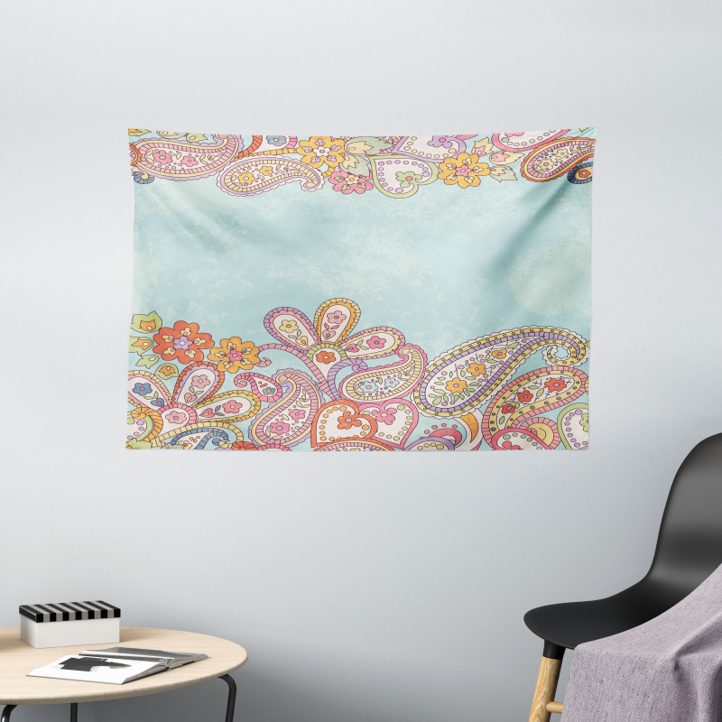 Hand Drawn Retro Paisley Wide Tapestry
