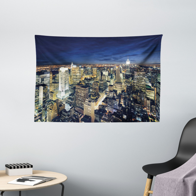 Modern Cityscape at Night Wide Tapestry