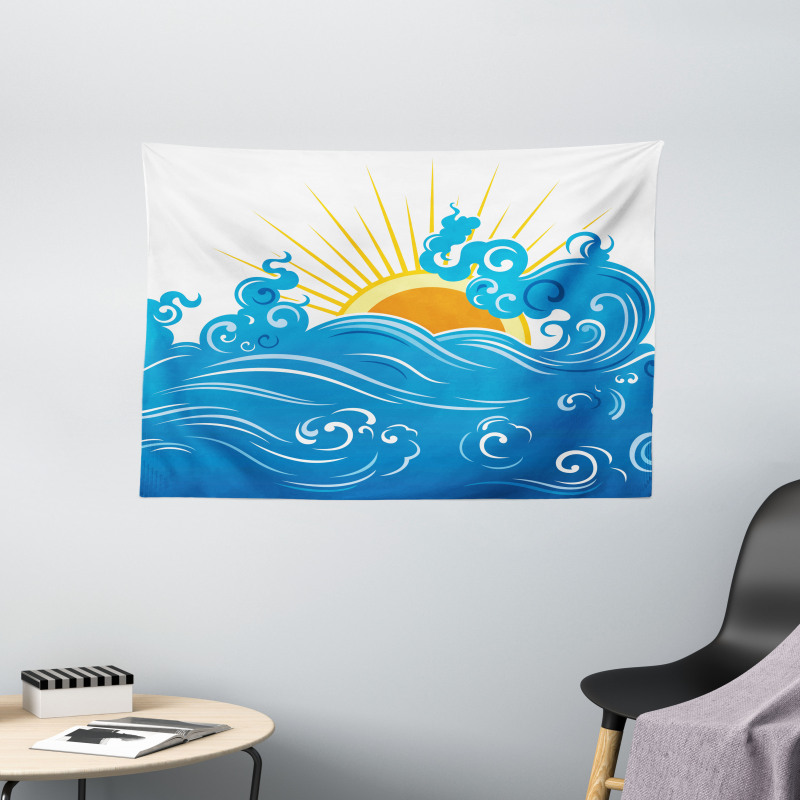 Curved Ocean Waves Sun Wide Tapestry