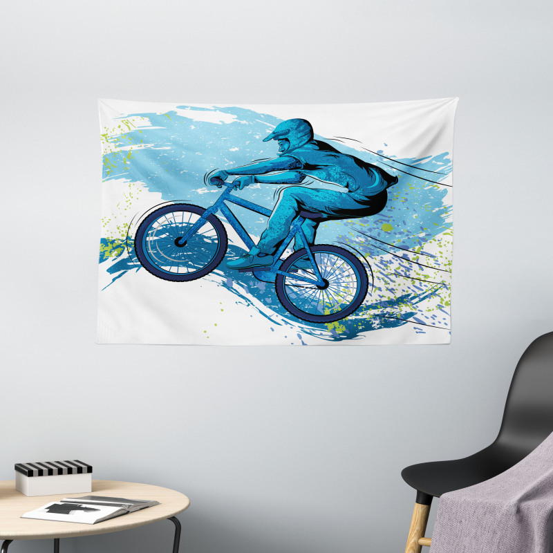Bicyclist Color Splashes Wide Tapestry