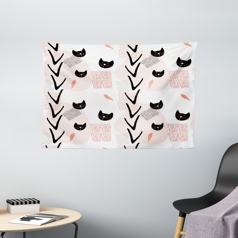 Cat Faces Dotted Wide Tapestry