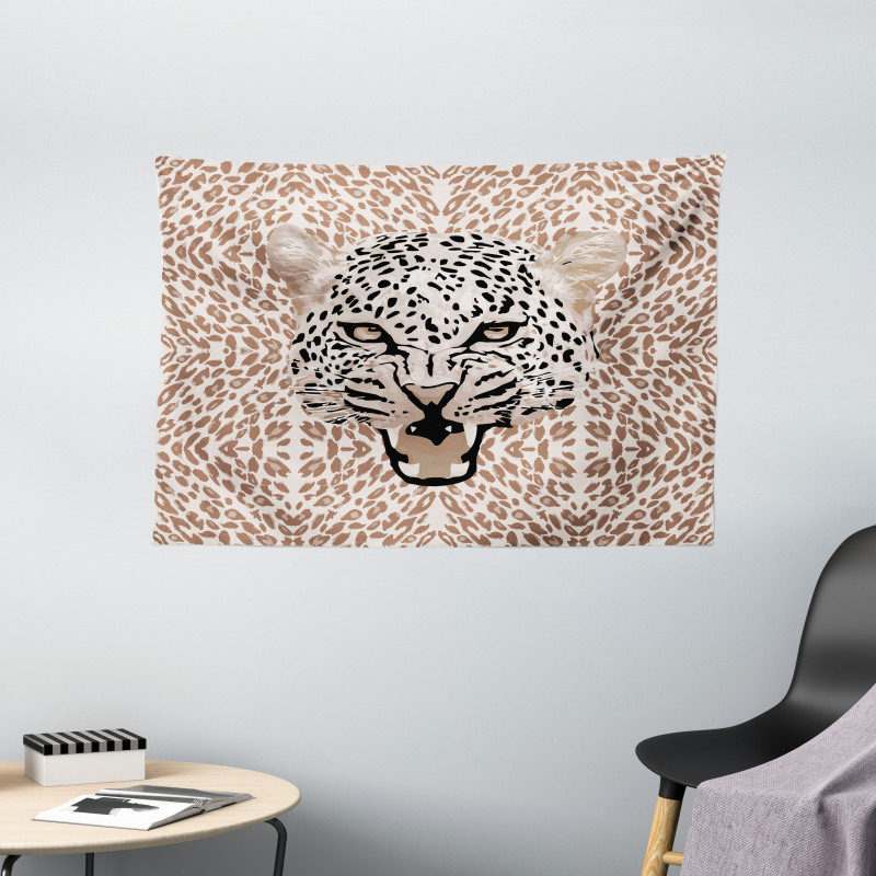 Roaring Wild Leopard Wide Tapestry