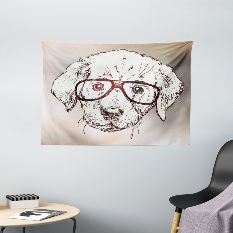 Hipster Puppy Glasses Wide Tapestry