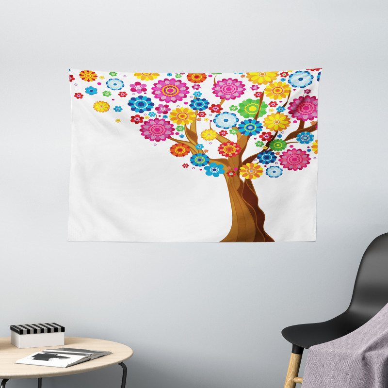 Tree Vibrant Blooms Wide Tapestry