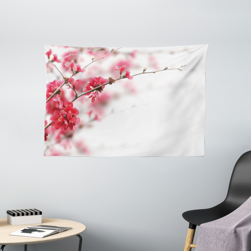 Cherry Blossoms Misty Wide Tapestry