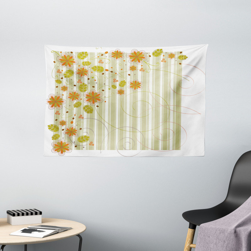 Retro Swirled Flowers Wide Tapestry