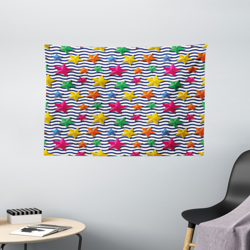 3D Stars Wavy Stripes Wide Tapestry