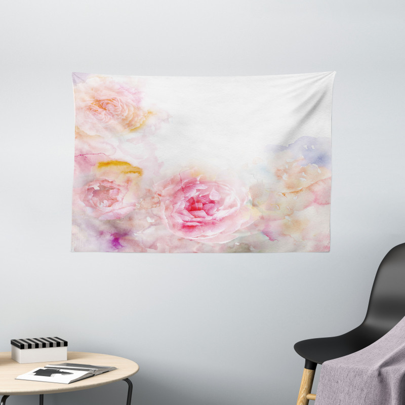 Pale Pink Roses Wide Tapestry