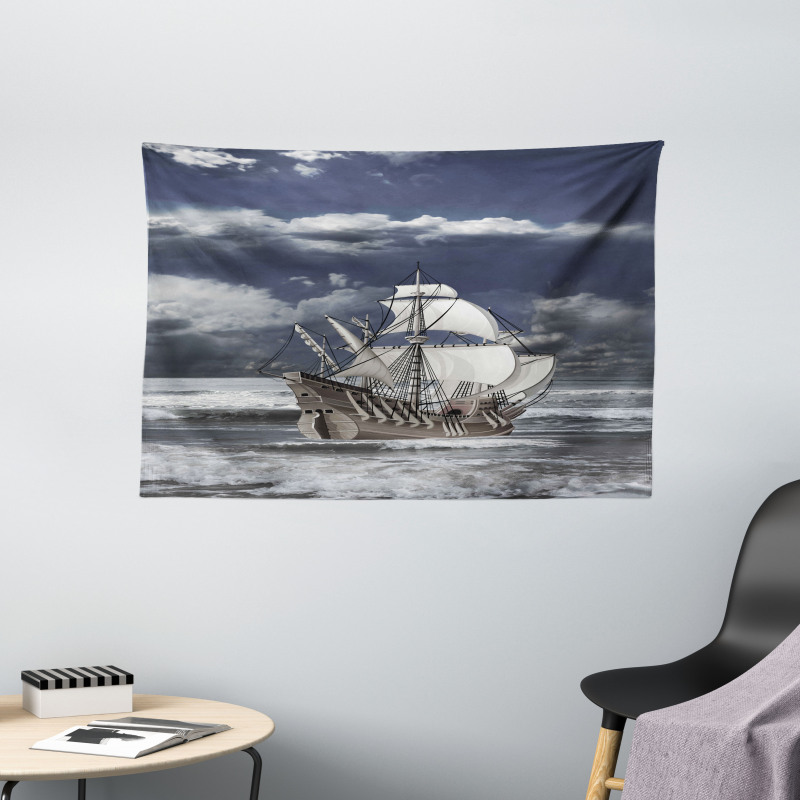 Caribbean Pirates Ship Wide Tapestry