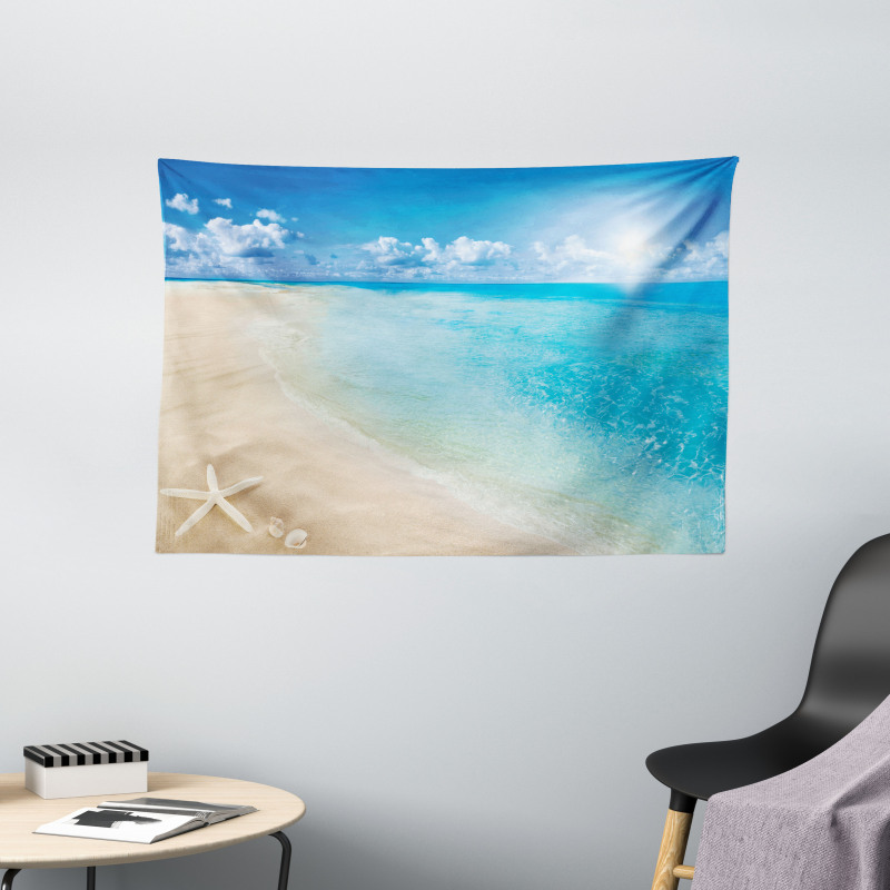 Sunny Seashore and Shells Wide Tapestry