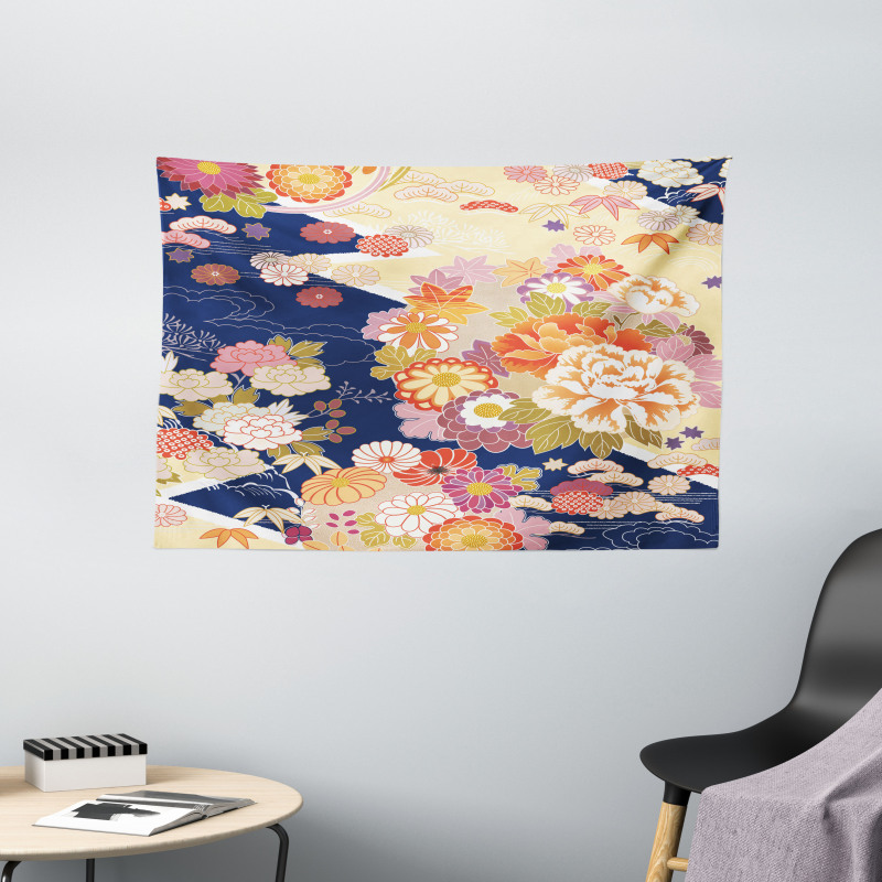 Traditional Flowers Wide Tapestry