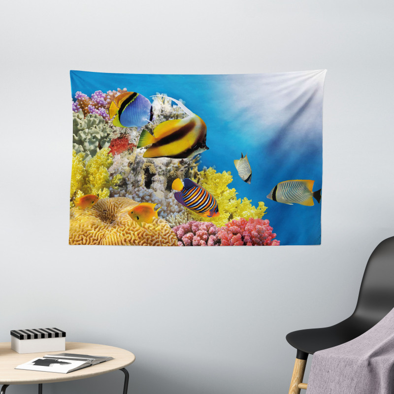 Coral Colony on Reef Top Wide Tapestry